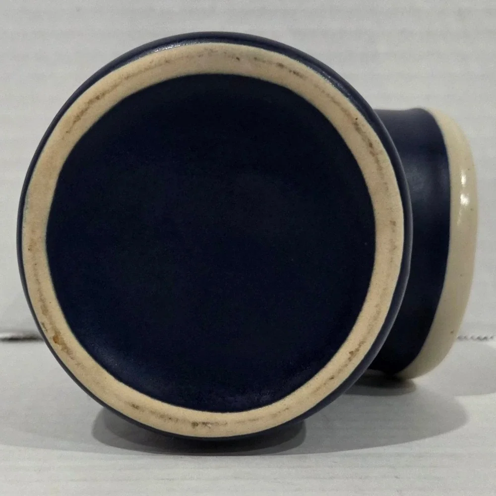 Matte Navy Blue Ceramic Salt Pig Stoneware Kitchen Cellar Piggy Tail Design
